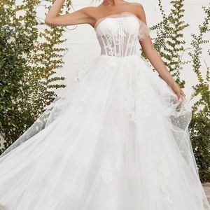 New long  Off white strapless ball gown wedding gown bridal dress